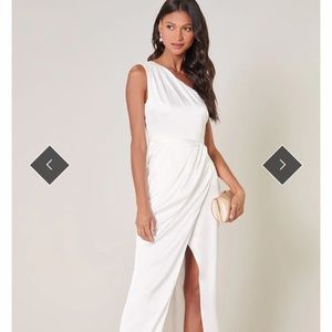 Prestige One Shoulder Asymmetrical Maxi Dress - Ivory/M
